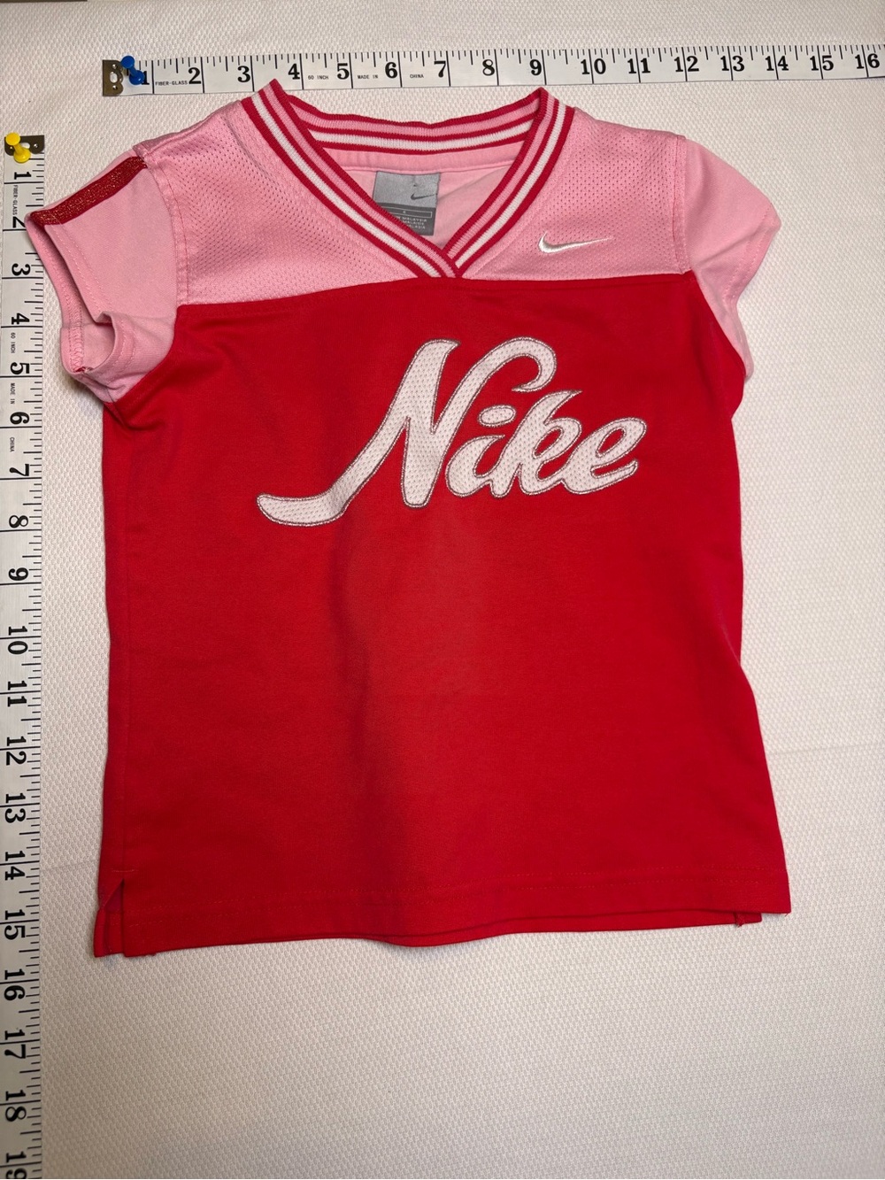 Vintage Y2K Nike Girls Pink Red Mesh Logo Athletic Shirt Size 6